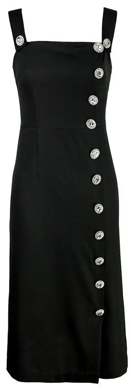 Crystal Button Embellished Midi Dress