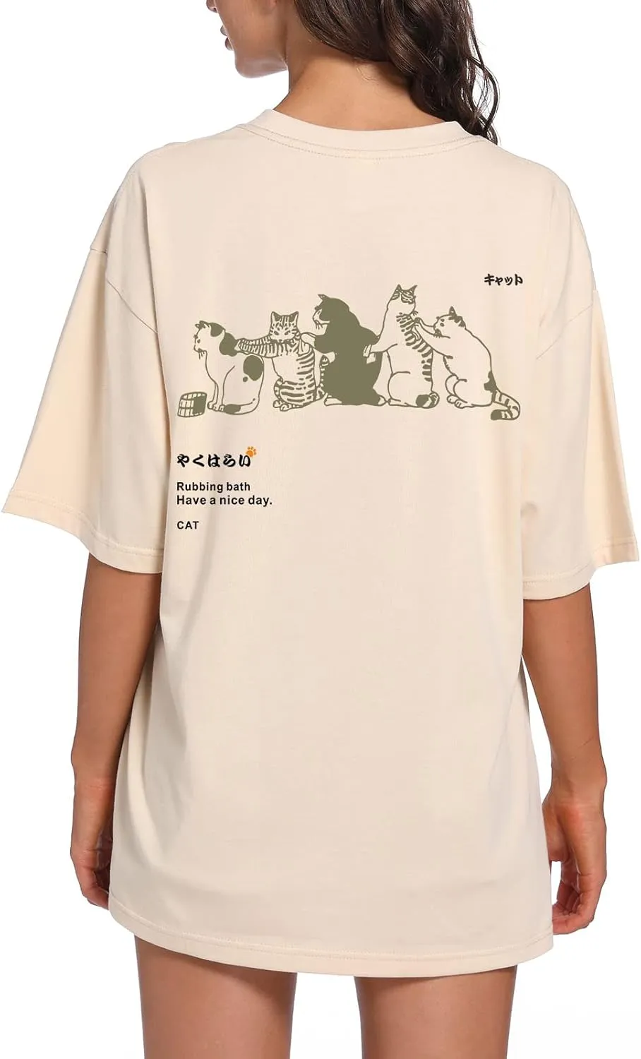 Cute Cat Graphic Tees for Women Letter Printed Oversized T Shirts Aesthetic Casual Baggy Tshirts Harajuku Tops