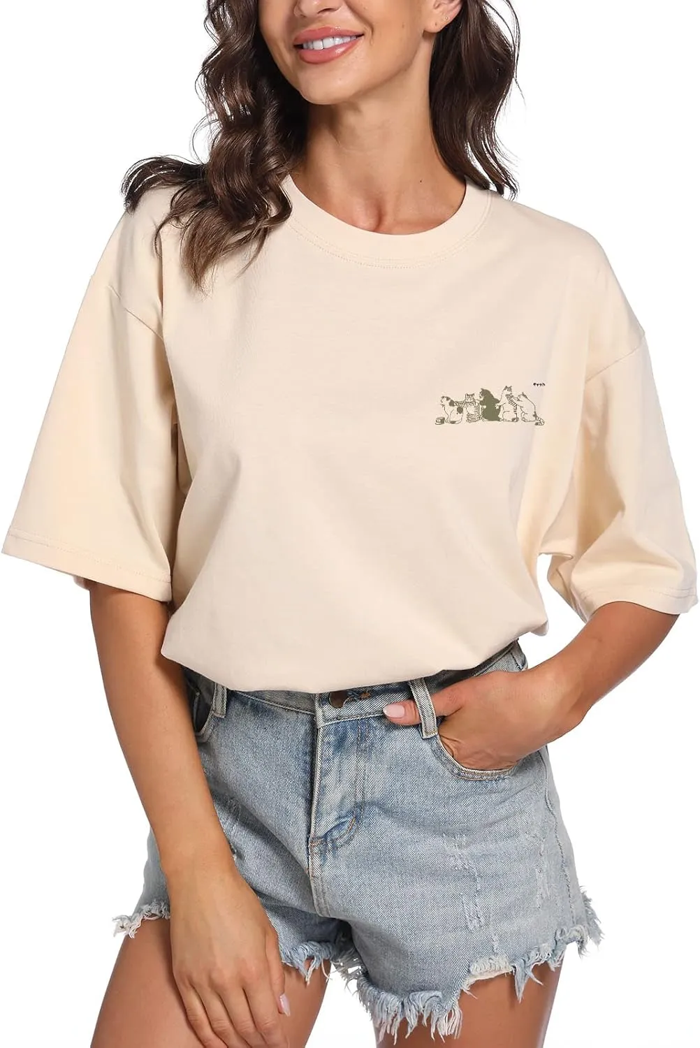 Cute Cat Graphic Tees for Women Letter Printed Oversized T Shirts Aesthetic Casual Baggy Tshirts Harajuku Tops