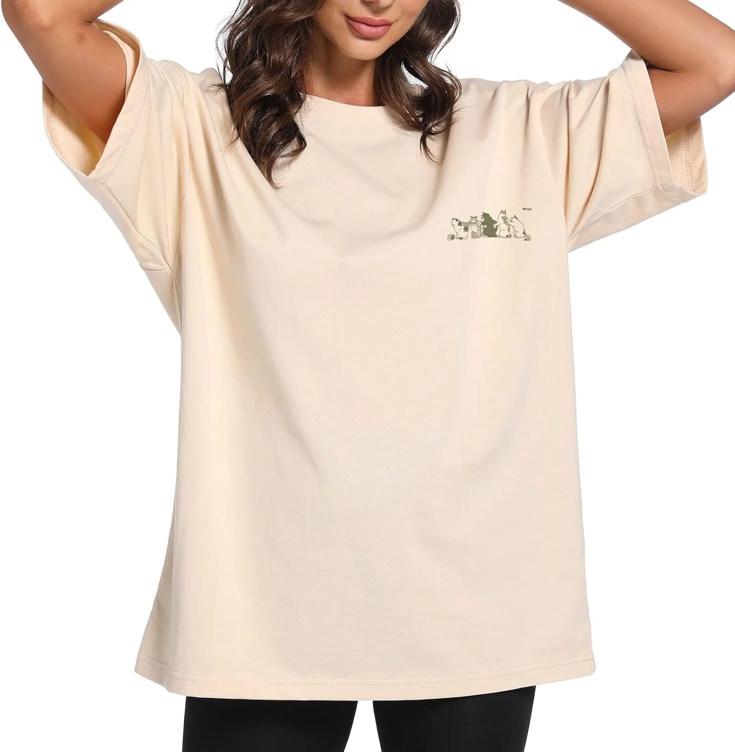 Cute Cat Graphic Tees for Women Letter Printed Oversized T Shirts Aesthetic Casual Baggy Tshirts Harajuku Tops