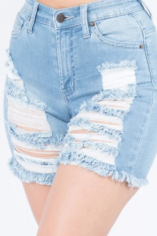 DISTRESSED DENIM SHORTS