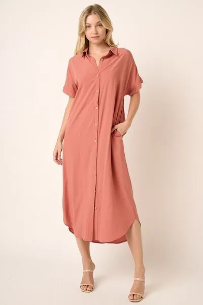 Dolman Short Sleeve Midi Shirt Dress