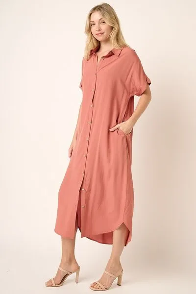 Dolman Short Sleeve Midi Shirt Dress