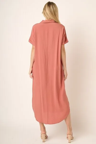 Dolman Short Sleeve Midi Shirt Dress
