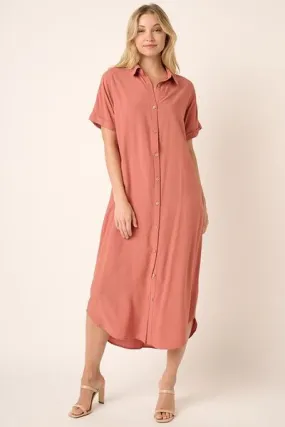 Dolman Short Sleeve Midi Shirt Dress
