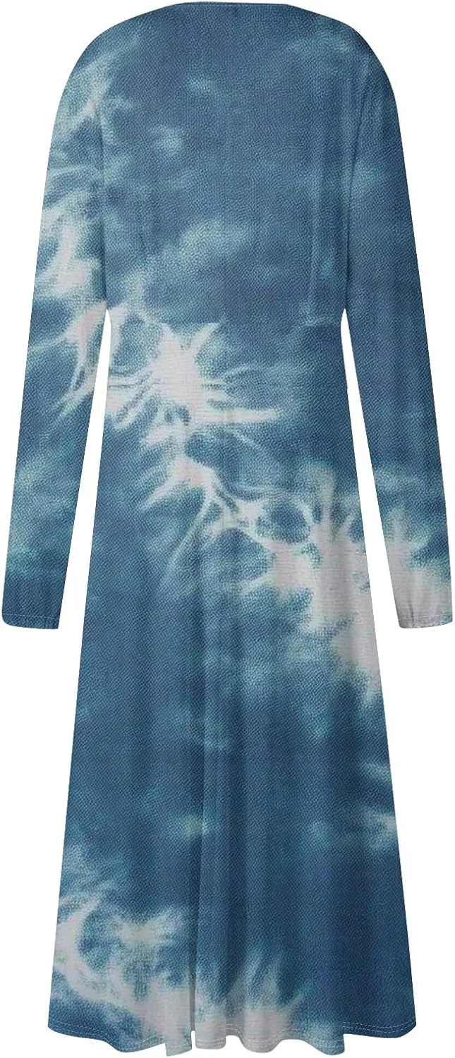 Dresses for Women 2025 Spring V Neck Midi Long Sleeve Casual Summer Teens Elegant Western Fashion Dress