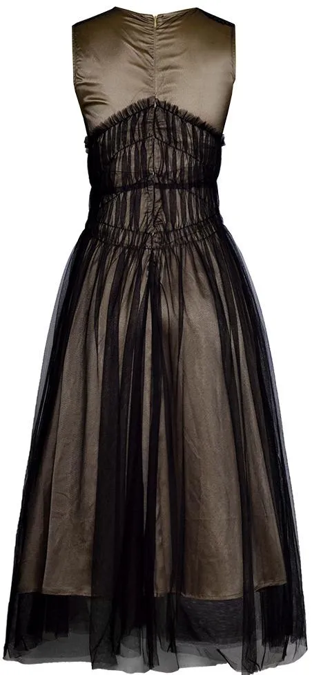 Embroidered Tulle-Overlay Midi Dress