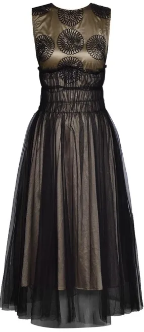 Embroidered Tulle-Overlay Midi Dress
