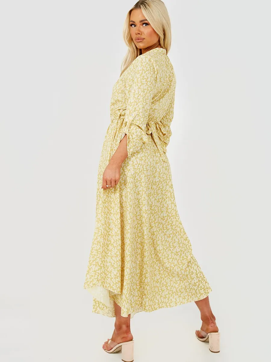 Erica Chain Detail Floral Print Maxi Dress In Yellow