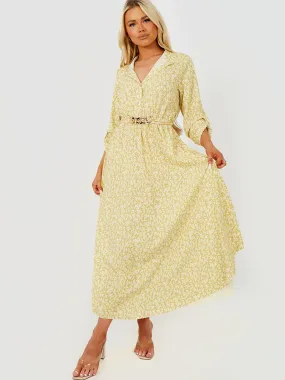 Erica Chain Detail Floral Print Maxi Dress In Yellow