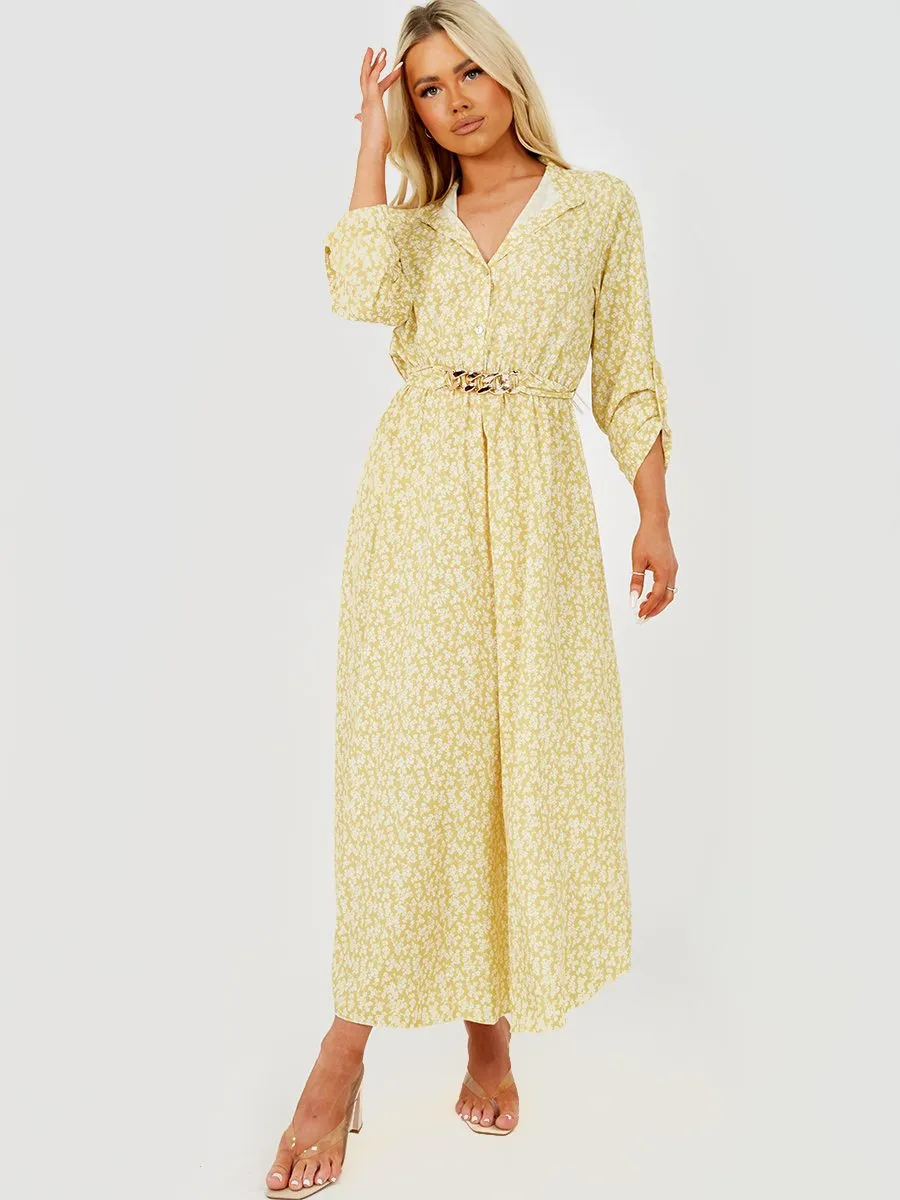 Erica Chain Detail Floral Print Maxi Dress In Yellow