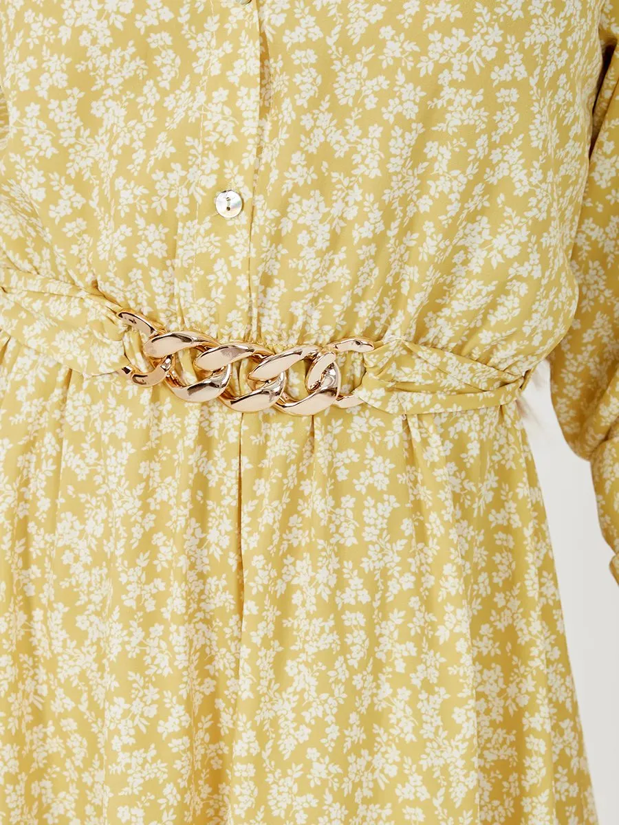 Erica Chain Detail Floral Print Maxi Dress In Yellow