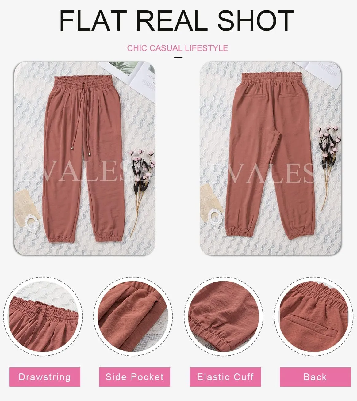 EVALESS Womens 2025 Summer Casual Pants Drawstring Elastic High Waisted Work Trousers Joggers Trendy Harem Pants with Pockets