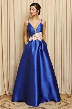 Floral Waist Detail Ball Gown Dress