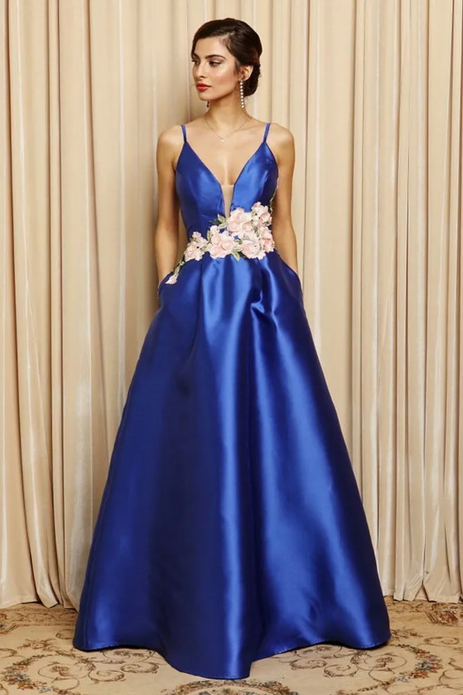 Floral Waist Detail Ball Gown Dress
