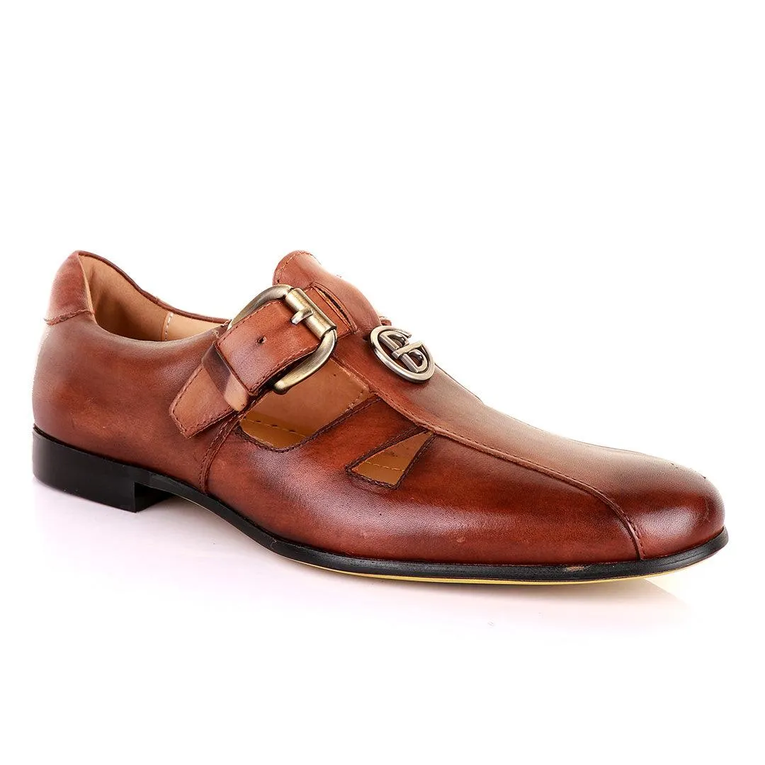 Gianfranco Butteri Coffee Brown Leather with Silver Logo Sandals