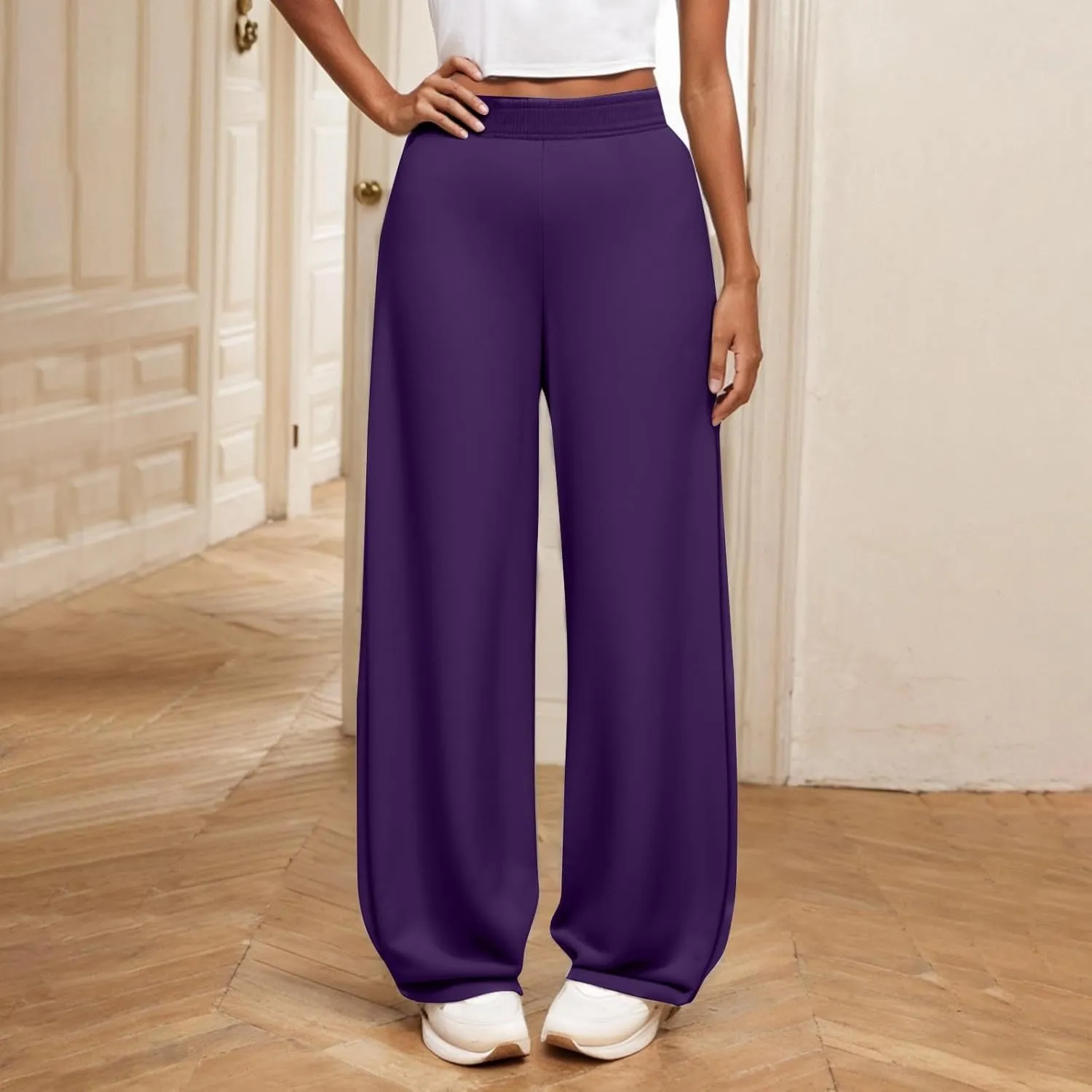 Girls Wide Leg Sweatpants Comfortable Loose Fit with Elastic Waist for Casual Chino Wear
