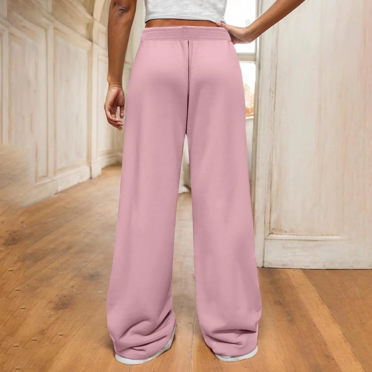 Girls Wide Leg Sweatpants Comfortable Loose Fit with Elastic Waist for Casual Chino Wear