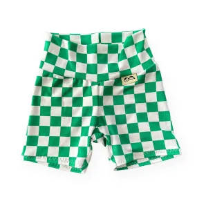 Green Checkered Biker Shorts