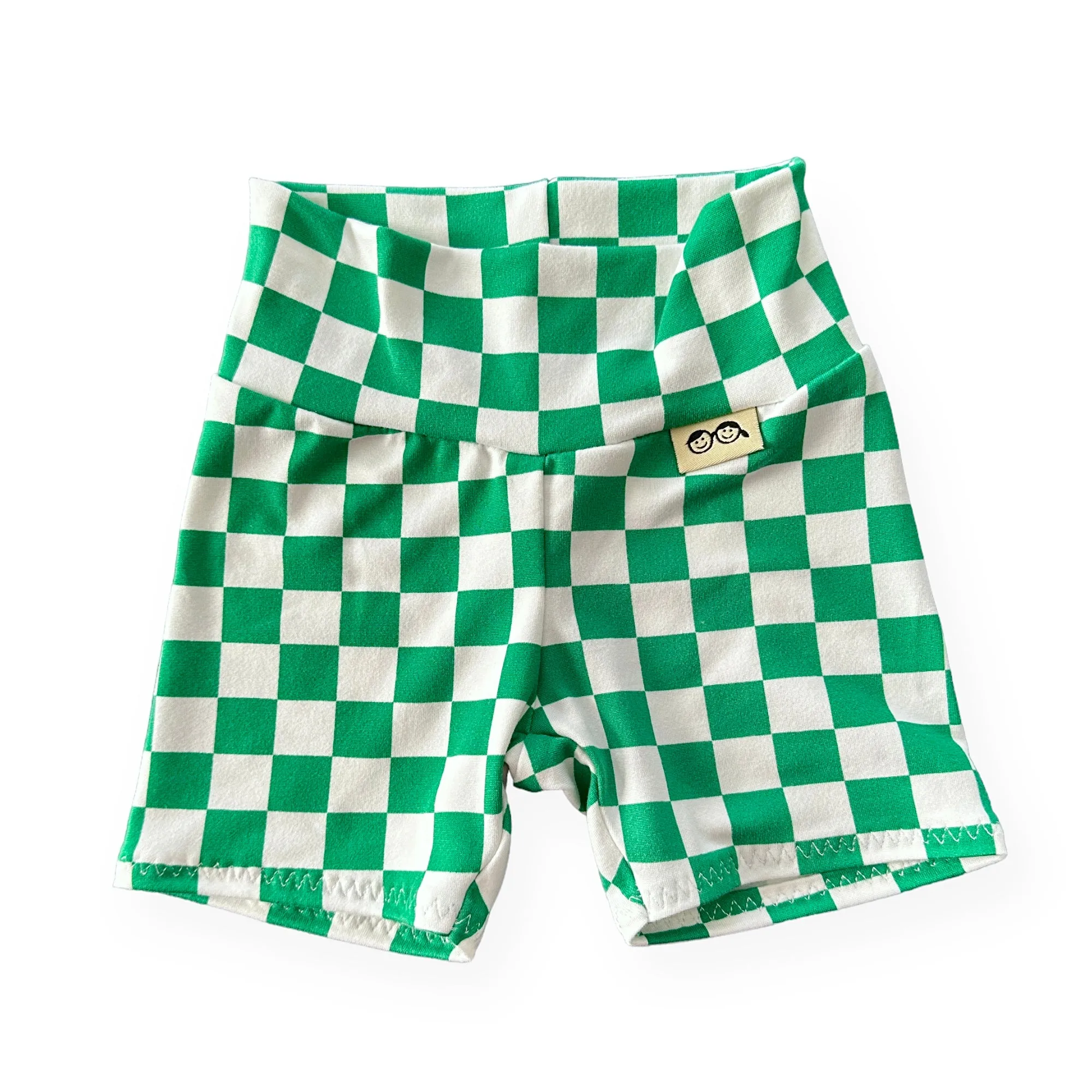 Green Checkered Biker Shorts