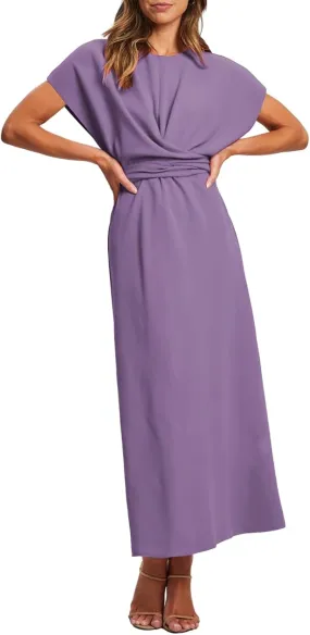 Happy Sailed Womens Formal Dress 2025 Trendy Elegant Batwing Sleeve Front Wrap Tie Waist Long Maxi Cocktail Party Dresses