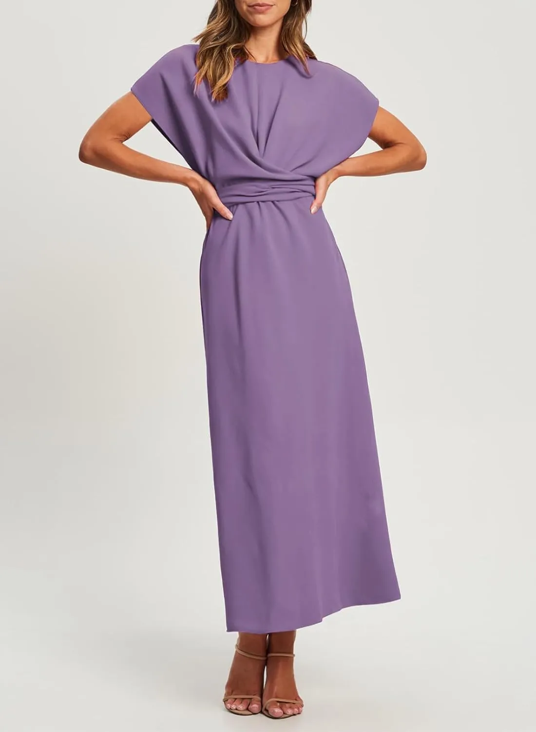 Happy Sailed Womens Formal Dress 2025 Trendy Elegant Batwing Sleeve Front Wrap Tie Waist Long Maxi Cocktail Party Dresses