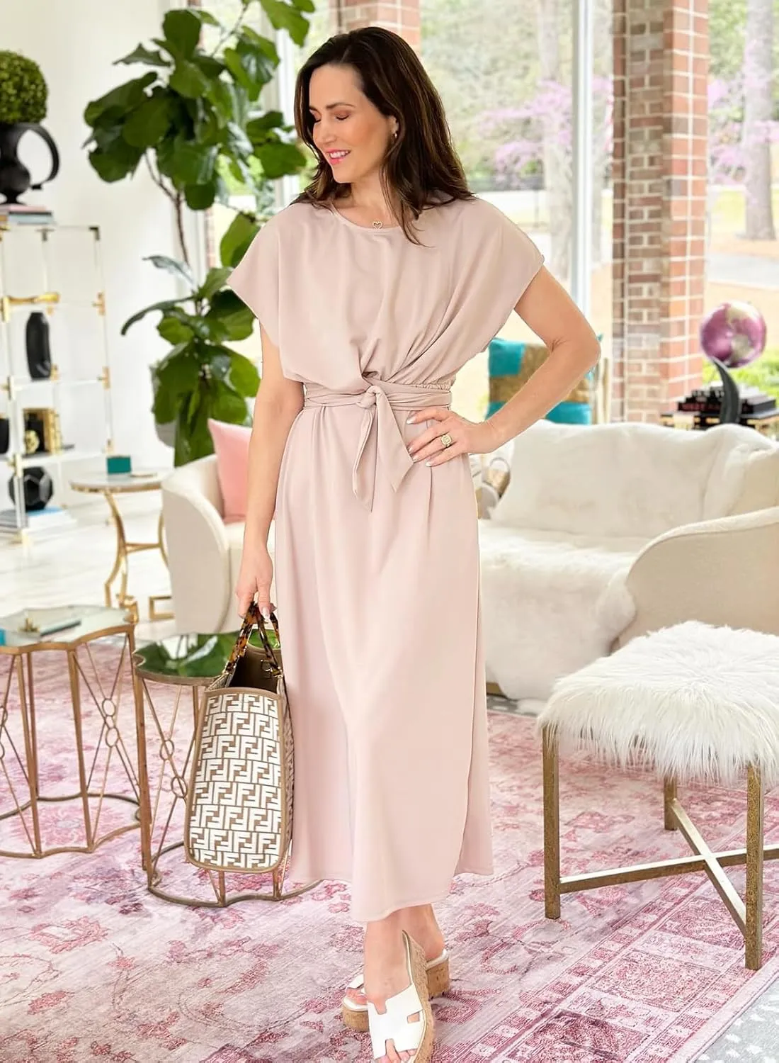 Happy Sailed Womens Formal Dress 2025 Trendy Elegant Batwing Sleeve Front Wrap Tie Waist Long Maxi Cocktail Party Dresses