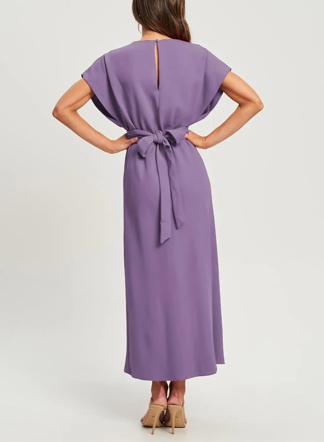 Happy Sailed Womens Formal Dress 2025 Trendy Elegant Batwing Sleeve Front Wrap Tie Waist Long Maxi Cocktail Party Dresses
