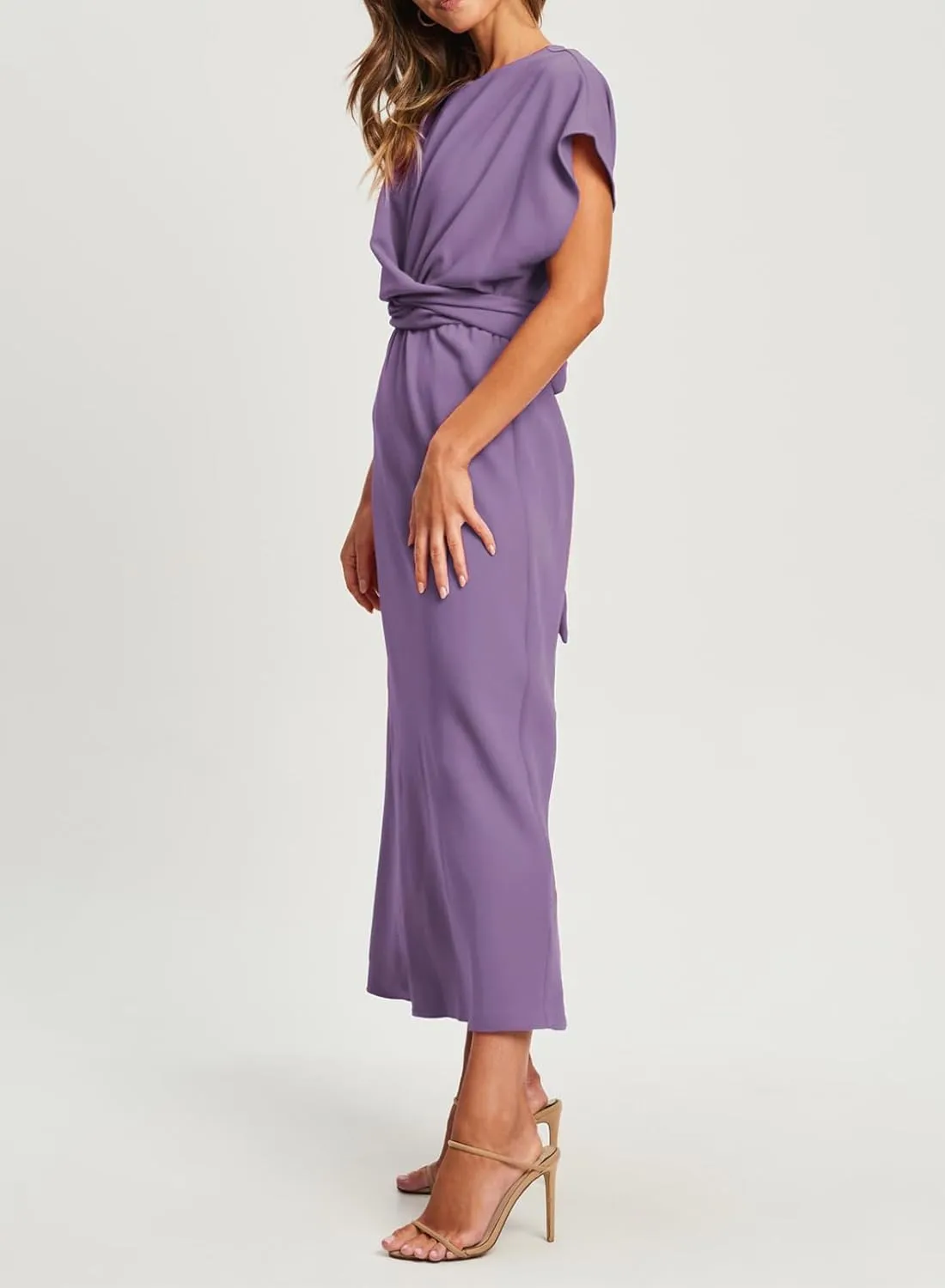 Happy Sailed Womens Formal Dress 2025 Trendy Elegant Batwing Sleeve Front Wrap Tie Waist Long Maxi Cocktail Party Dresses