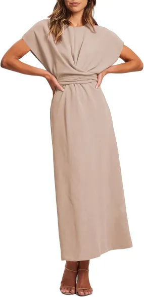 Happy Sailed Womens Formal Dress 2025 Trendy Elegant Batwing Sleeve Front Wrap Tie Waist Long Maxi Cocktail Party Dresses