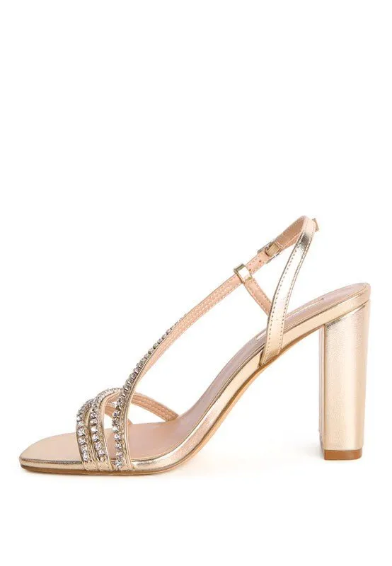 Horizon Raisins Embellished Square Toe Block Heel Sandals