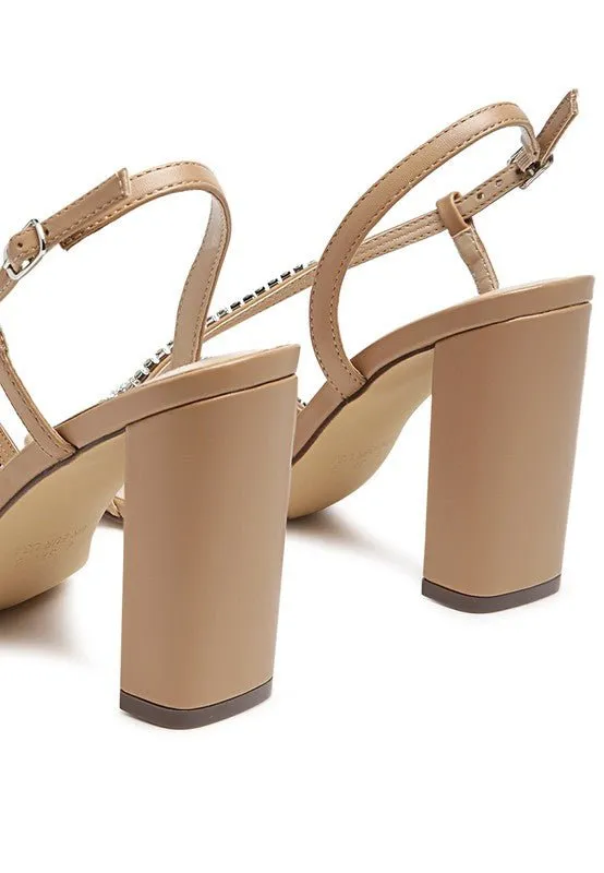 Horizon Raisins Embellished Square Toe Block Heel Sandals