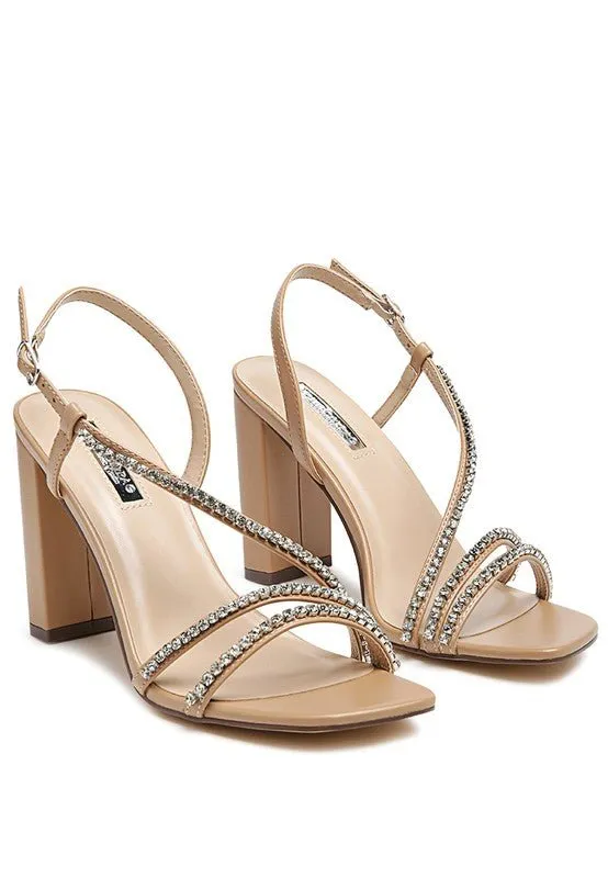Horizon Raisins Embellished Square Toe Block Heel Sandals