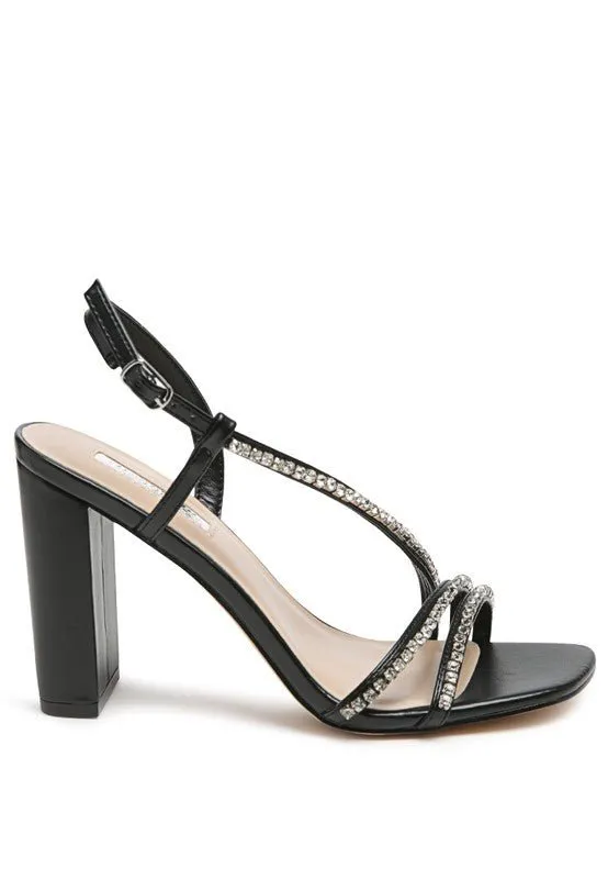 Horizon Raisins Embellished Square Toe Block Heel Sandals
