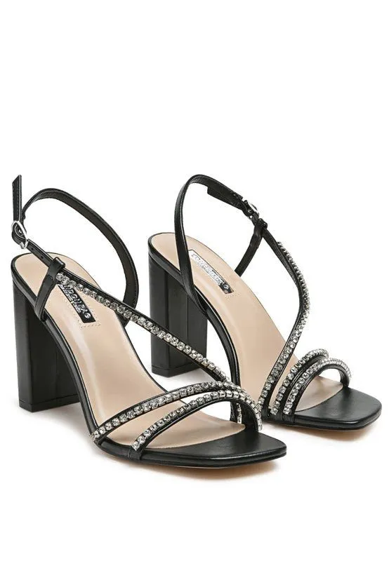 Horizon Raisins Embellished Square Toe Block Heel Sandals