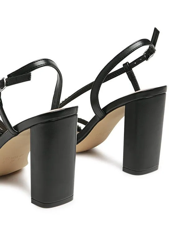 Horizon Raisins Embellished Square Toe Block Heel Sandals