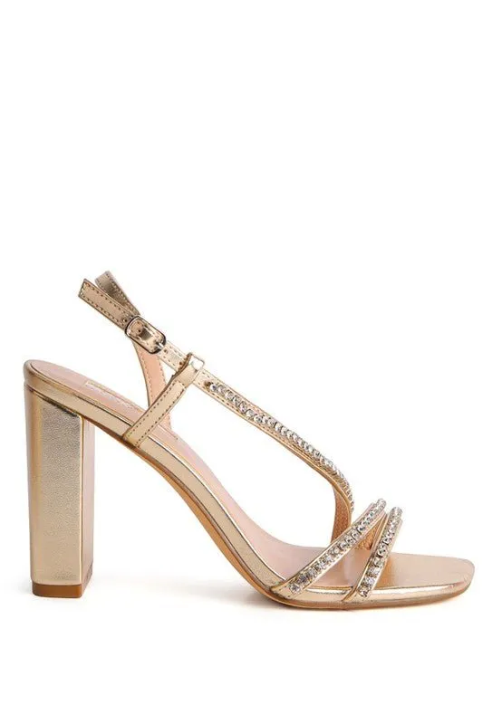 Horizon Raisins Embellished Square Toe Block Heel Sandals