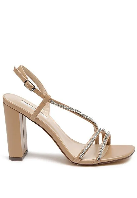 Horizon Raisins Embellished Square Toe Block Heel Sandals
