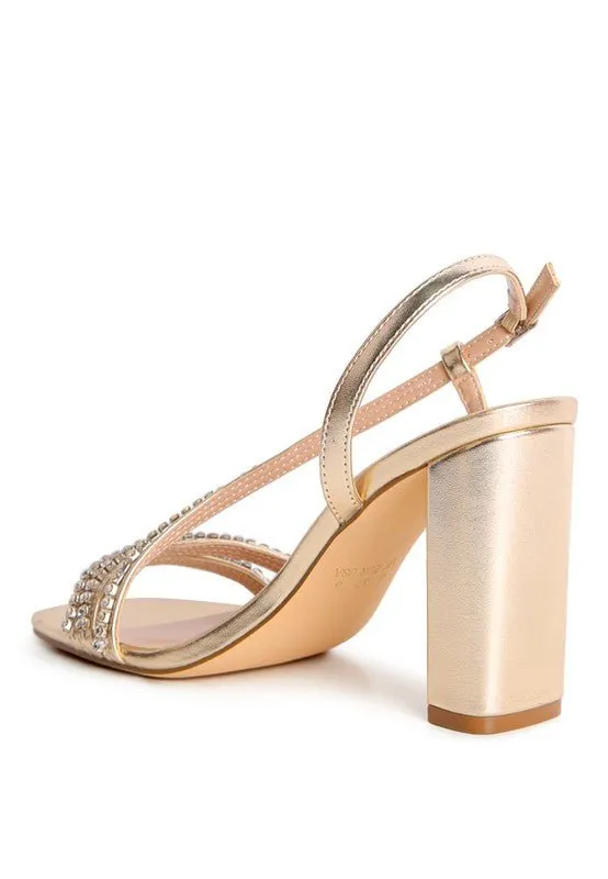 Horizon Raisins Embellished Square Toe Block Heel Sandals