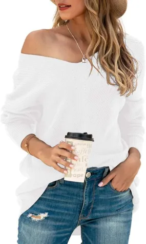 Iandroiy Women's Batwing Sleeve Off Shoulder Loose Oversized Baggy Tops Sweater Pullover Casual Blouse T-Shirt
