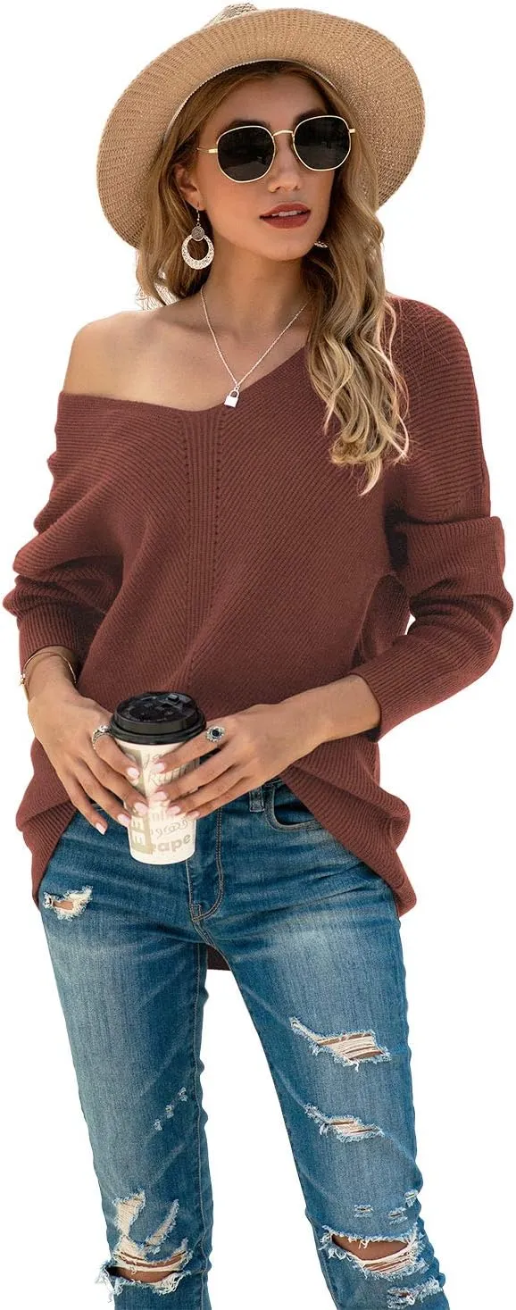 Iandroiy Women's Batwing Sleeve Off Shoulder Loose Oversized Baggy Tops Sweater Pullover Casual Blouse T-Shirt