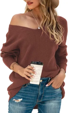 Iandroiy Women's Batwing Sleeve Off Shoulder Loose Oversized Baggy Tops Sweater Pullover Casual Blouse T-Shirt