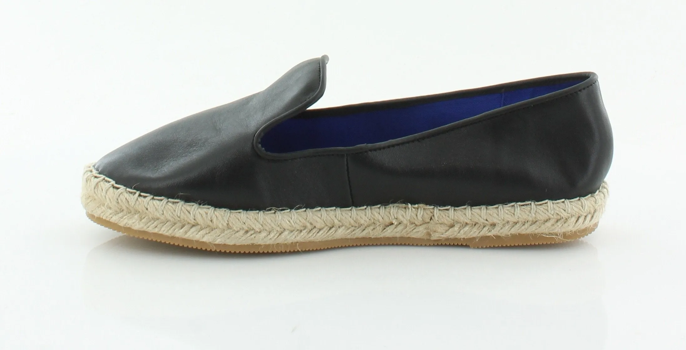 Jeffrey Campbell Womens Abides Black Leather Rounded Toe Espadrille Flat Loafers