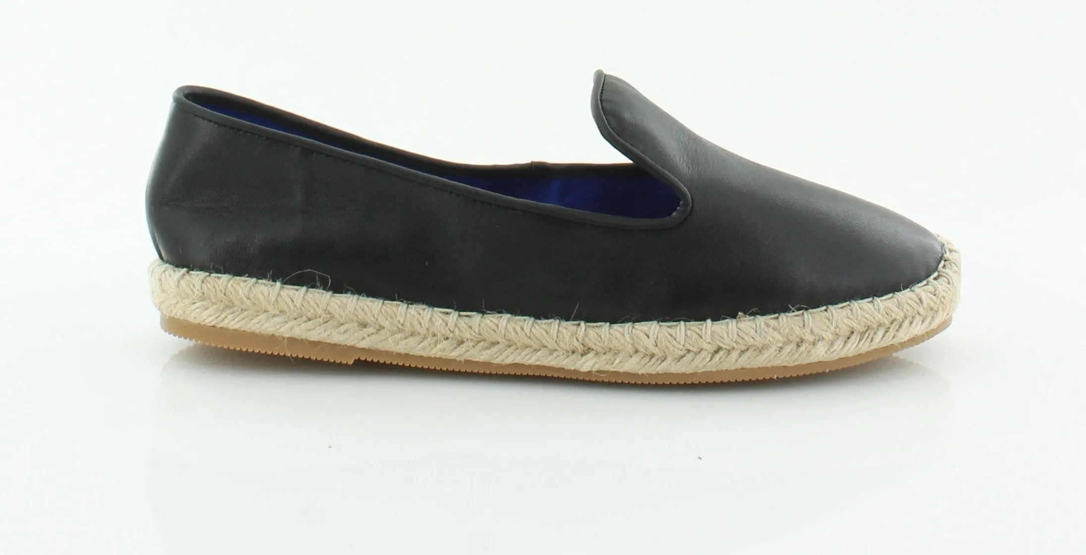 Jeffrey Campbell Womens Abides Black Leather Rounded Toe Espadrille Flat Loafers