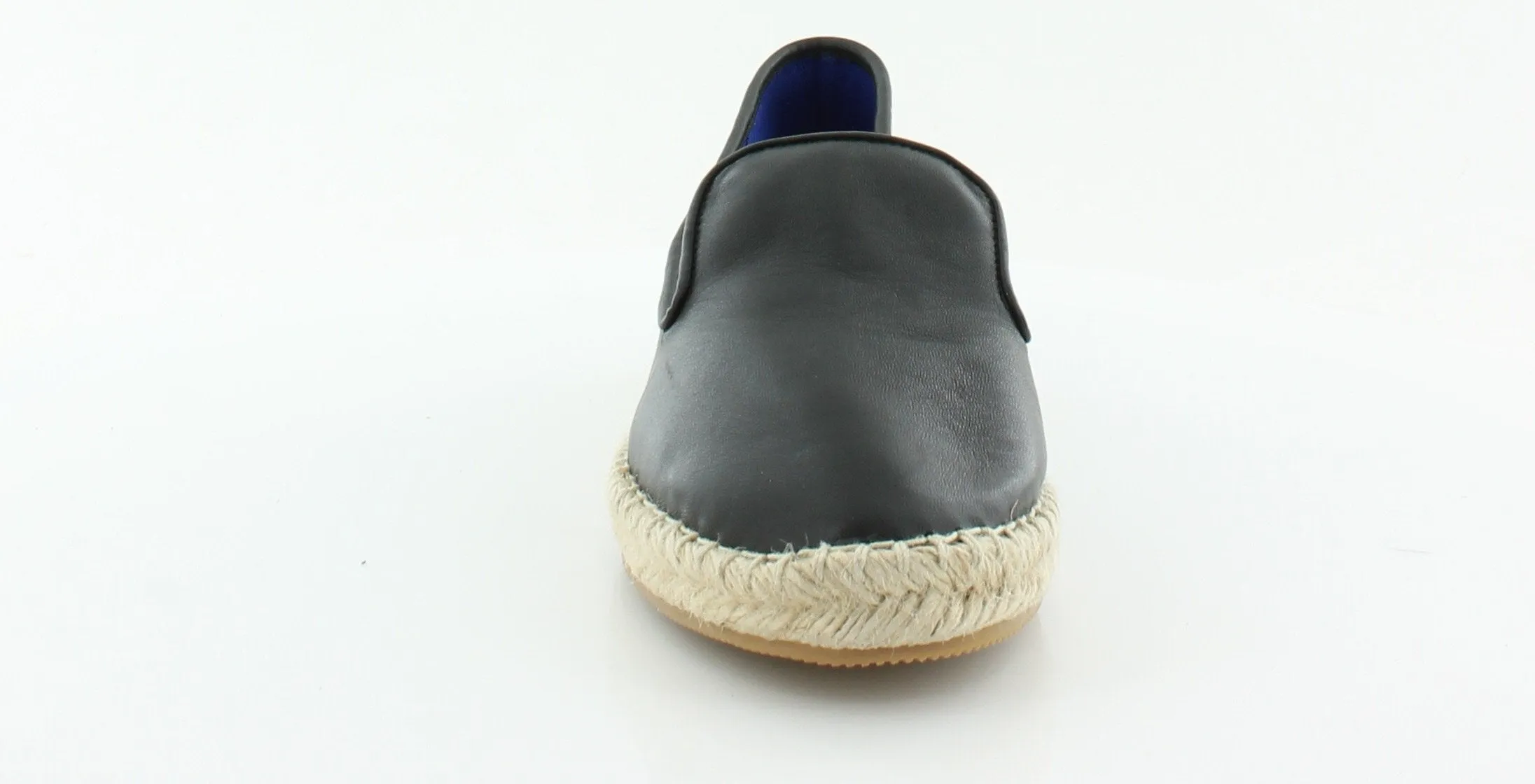 Jeffrey Campbell Womens Abides Black Leather Rounded Toe Espadrille Flat Loafers