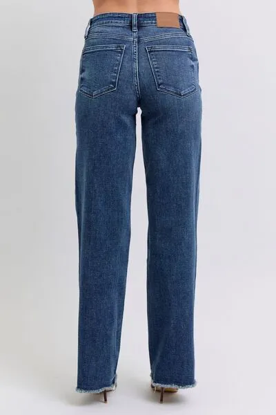 Judy Blue Full Size Raw Hem Mid Rise Jeans – Trendy, Comfortable & Versatile | Sizes 0-24W