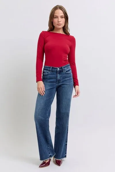 Judy Blue Full Size Raw Hem Mid Rise Jeans – Trendy, Comfortable & Versatile | Sizes 0-24W