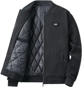 Kwoki Men's Corduroy Jacket Full Zip Casual Lightweight Slim Fit Bomber Jackets Coat with Pockets