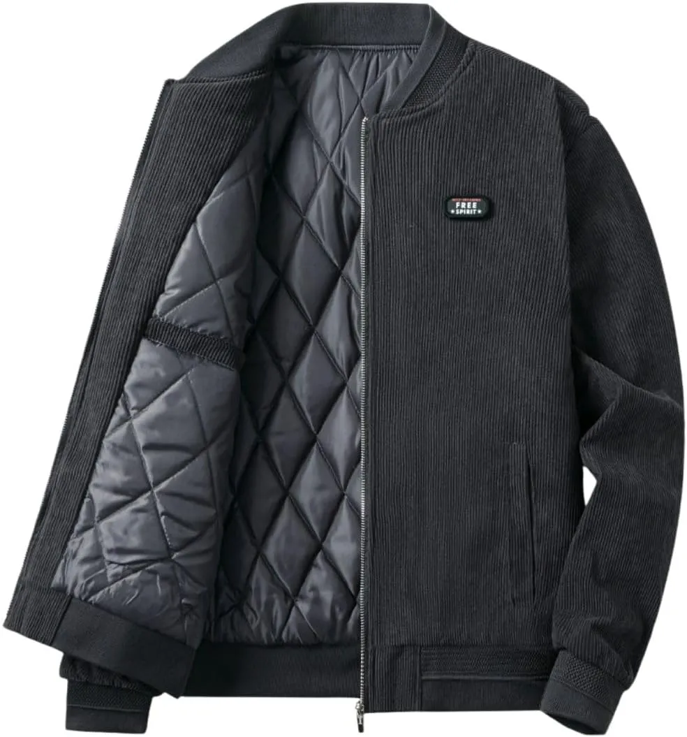 Kwoki Men's Corduroy Jacket Full Zip Casual Lightweight Slim Fit Bomber Jackets Coat with Pockets