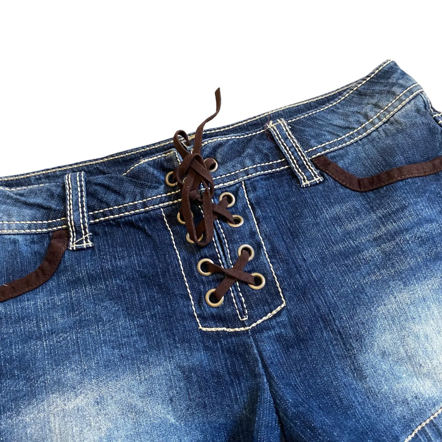 Lace Up Front Denim Booty Shorts (M)